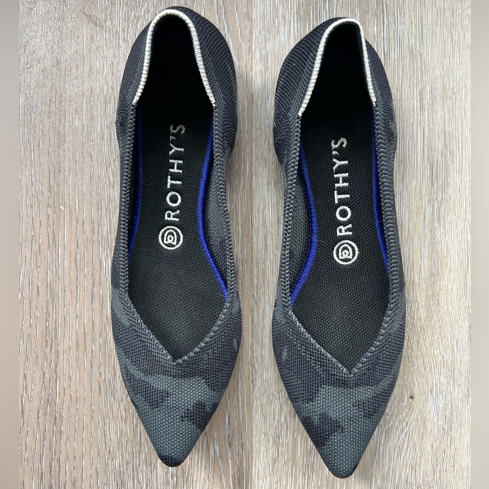 Rothy’s The Point grey camo flats. Size 8.5